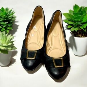Cole Haan Black Leather Flats with Bow Accent Sz 6 Women